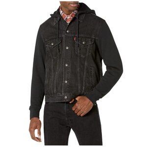 NWT Levi’s Mens Hybrid Hoodie Trucker Denim Jacket – Black – Size S & L